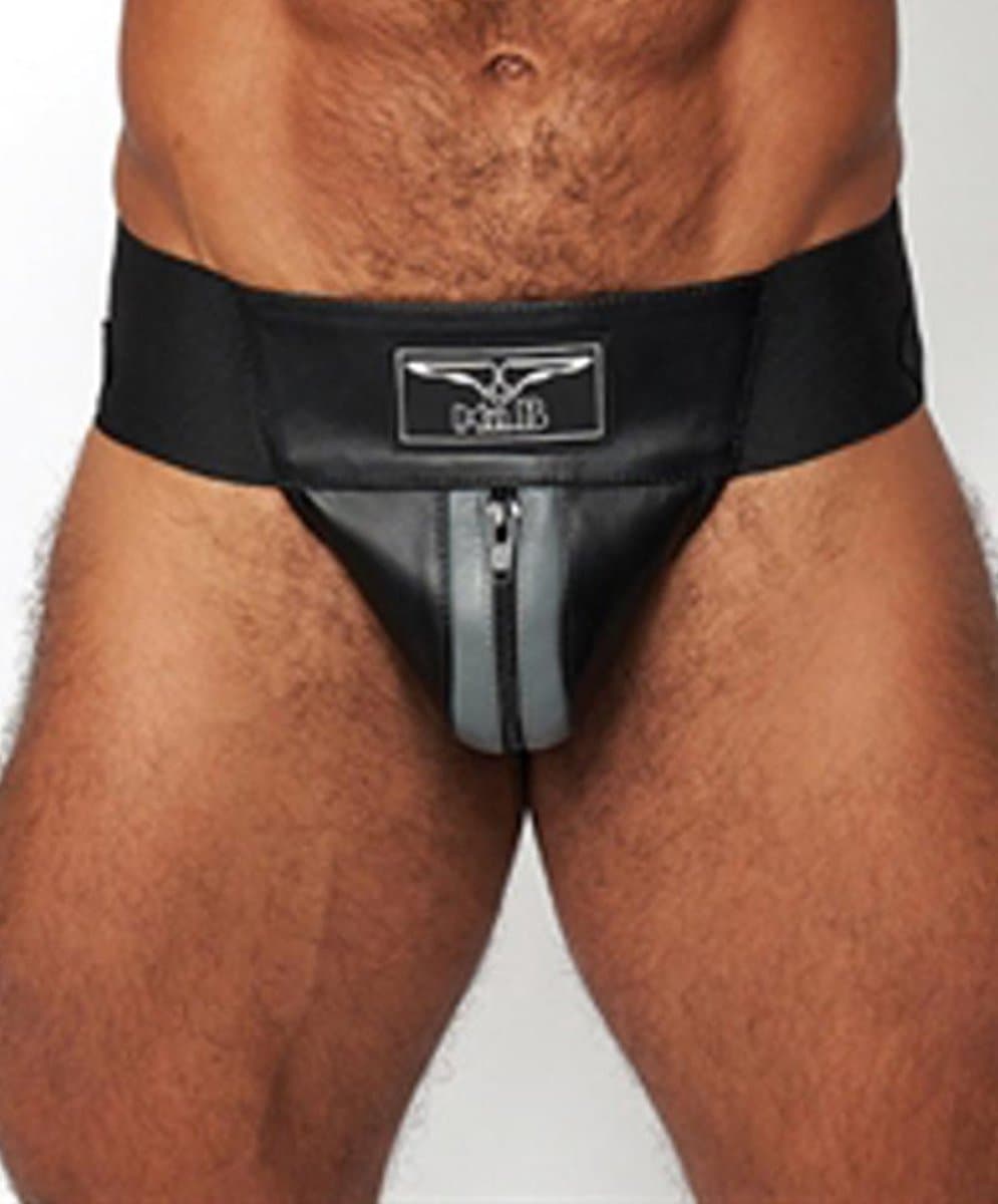 Mister b leather premium jockstrap black/grey xs — afbeelding 1