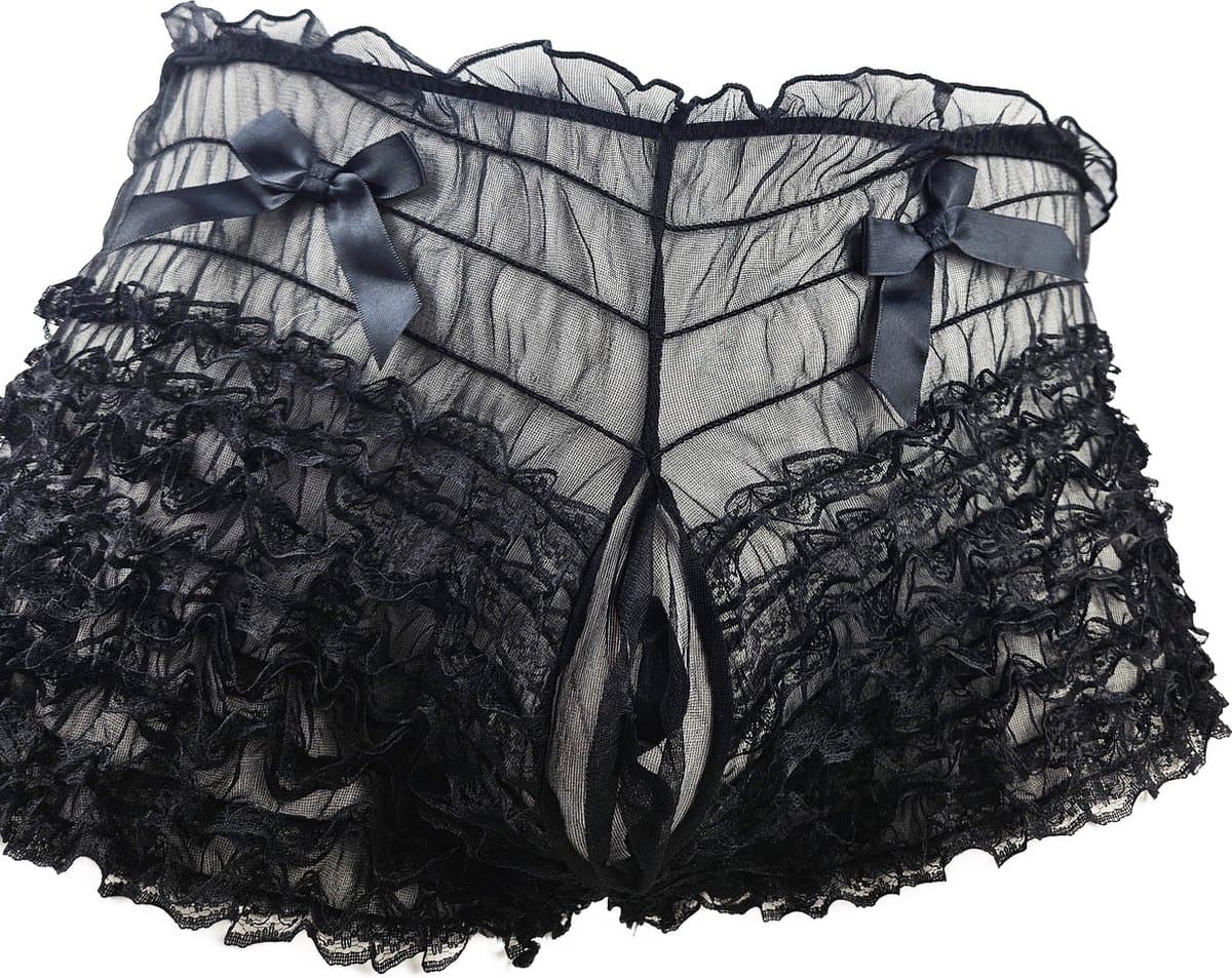 BamBella ® - Boxer short - Onesize - Sexy Erotische - Zwart Dun kant panty gaas stof Ondergoed — afbeelding 1