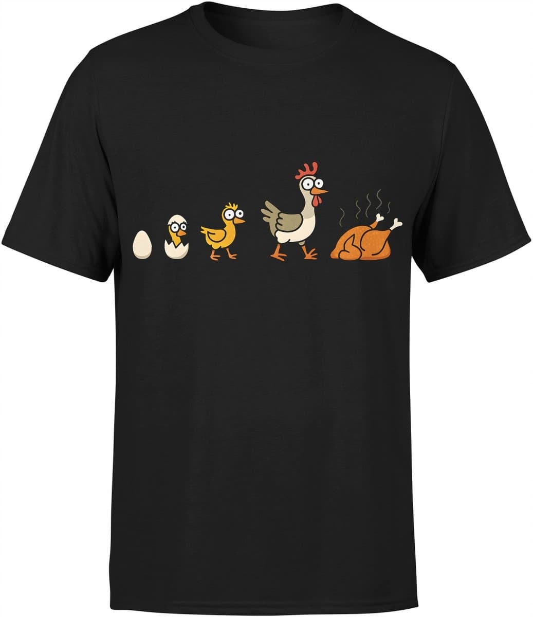 Merkloos - Erotisch Shirt - Evolutie Kippenprint - Zwart - Maat M — afbeelding 1