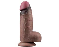 LoveToy - Dubbellaagse siliconen dildo XXL 24.6 cm (Ø 7 cm) - Bruin