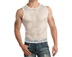 Transparante Fishnet Tanktop voor Mannen - Sexy Mouwloze Mesh Top voor Sport en Vrije Tijd, Ademend en Comfortabel