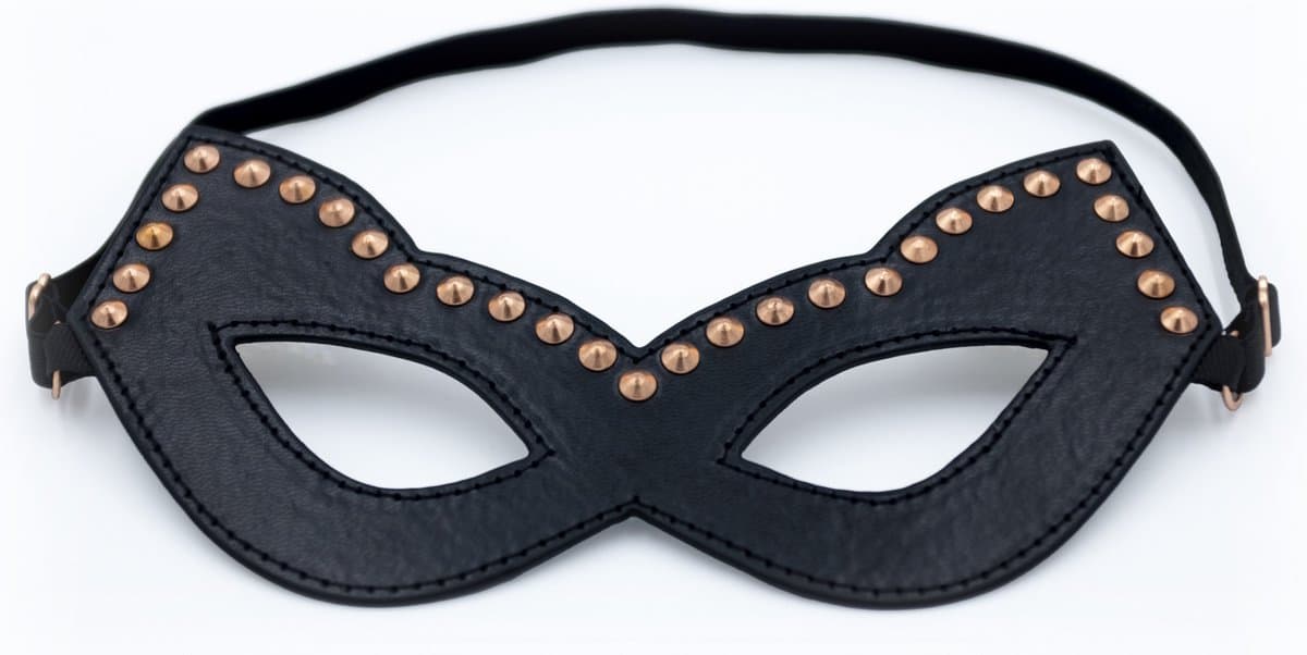Cat mask met studs / Rose goud / Rosy gold / Zwart PU leer — afbeelding 1