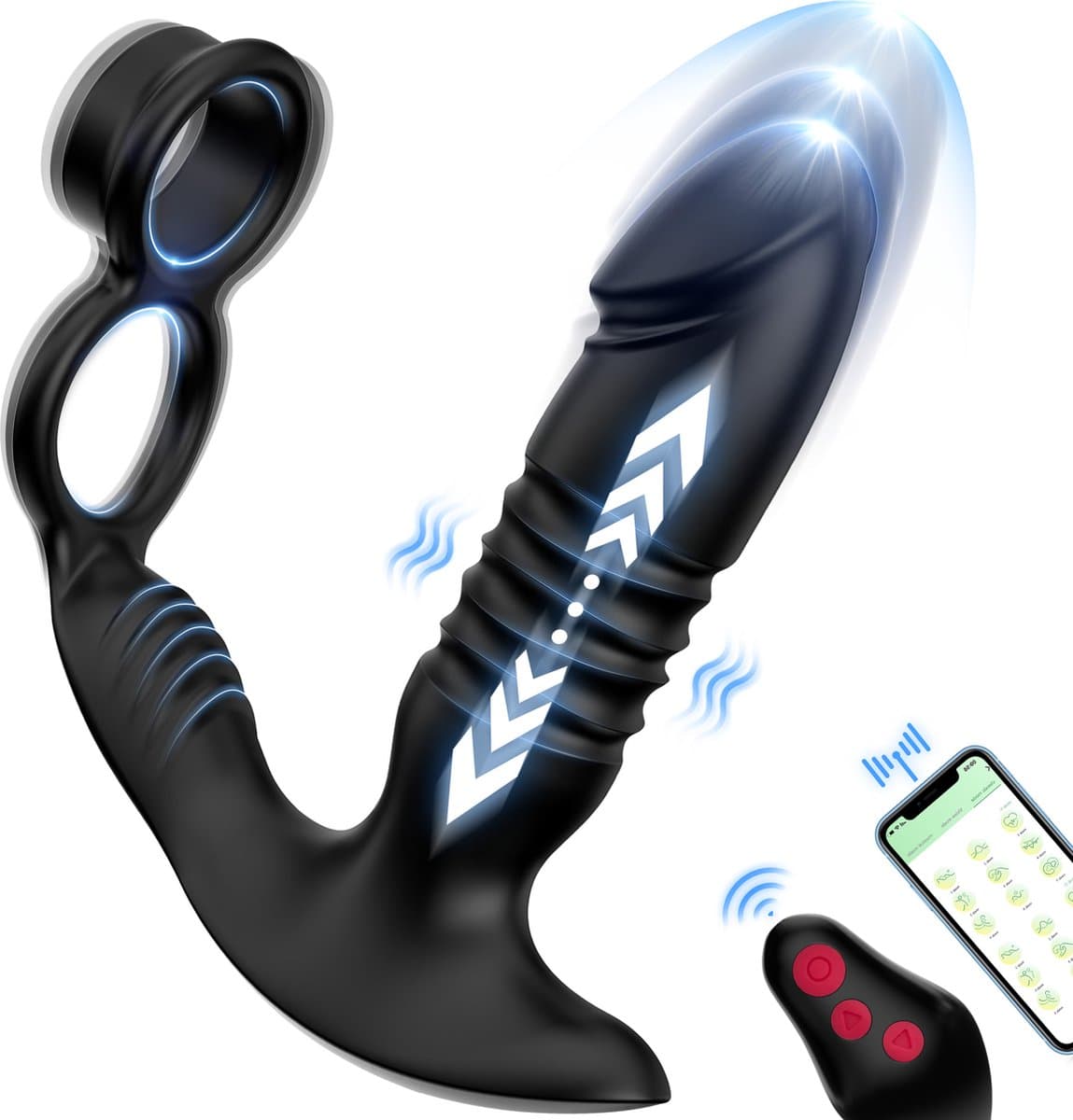 IntiMate® PleasurePulse Prostaat Massager Mannen met Dubbele Cockring - 7 Vibratie- en Stootstanden - Vibrerende Buttplug Met Afstandsbediening en App - Prostaat Stimulator - Luxe Anale Dildo met Penisringen - Alles-in-1 Sex Toys voor Mannen — afbeelding 1