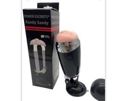 Power Escorts - Randy Sandy - Vibrerende Masturbator met Zuignap - Seksspeeltje voor Mannen - Penis & Eikel Vibrator - Kunst Vagina - Masturbators - 22 cm - gave cadeaubox van Power Escorts - BR03 - Zwart - beige